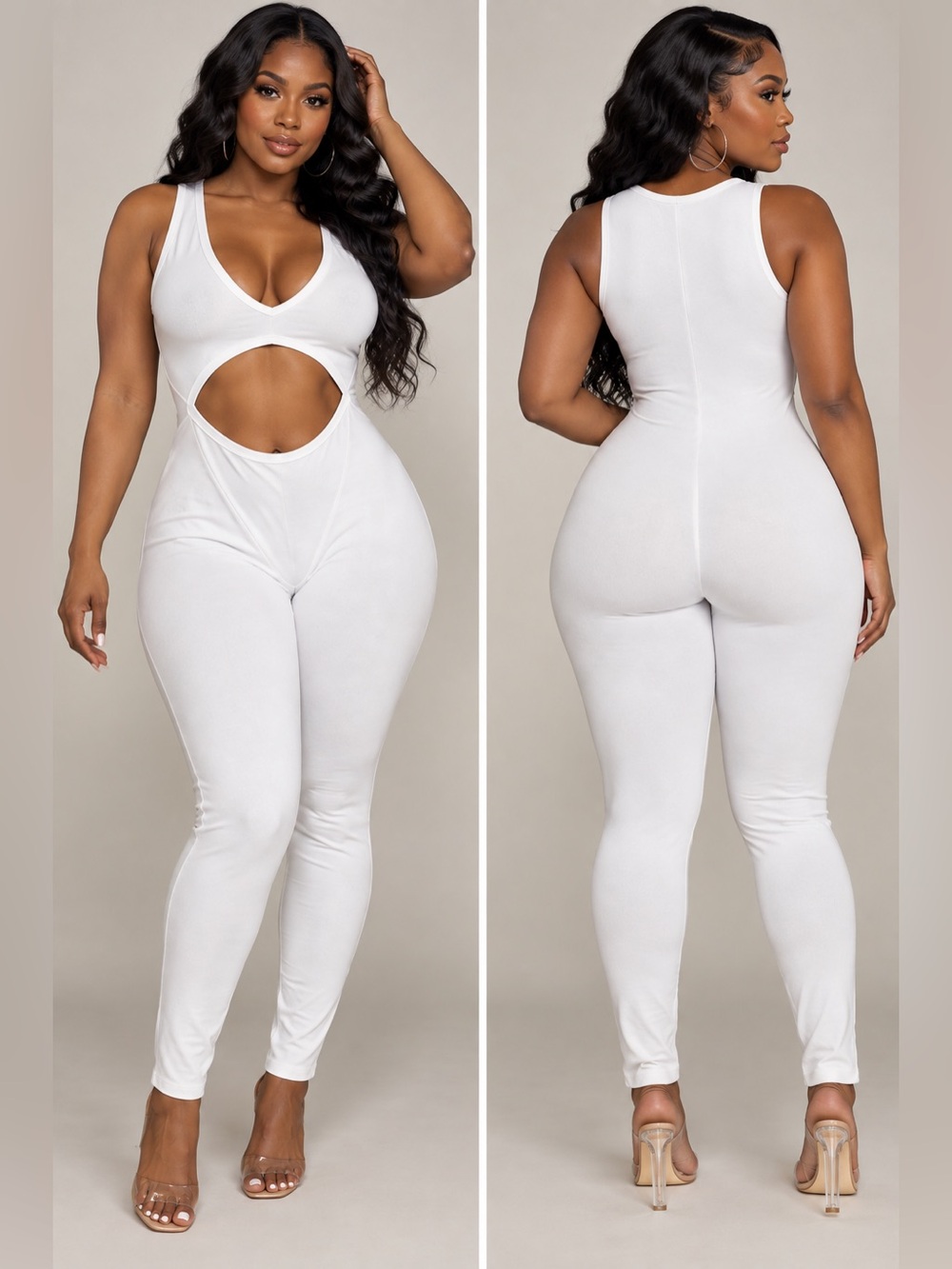 SHEIN White Sleeveless Cutout Jumpsuit